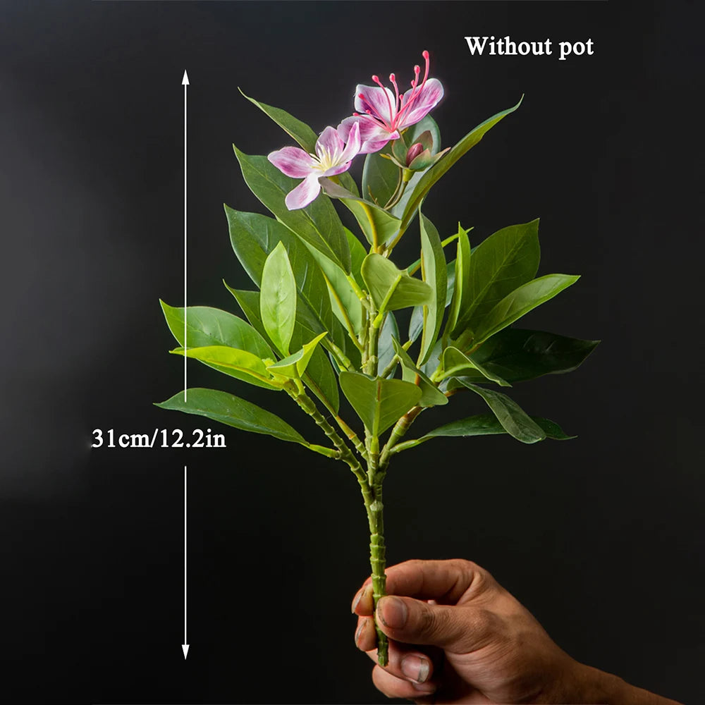 21-40cm Artificial Azalea Flowers Fake Ficus Tree Faux Magnolia Plants Branch Tropical Plastic Banyan Leaf For Home Office Decor