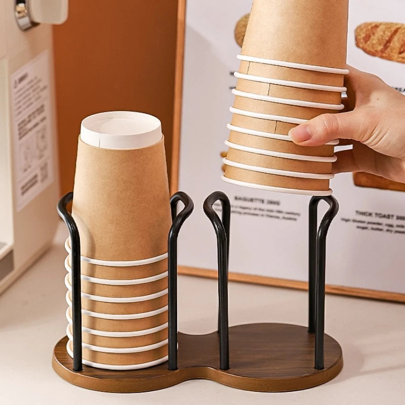 Disposable Cup Dispenser Imitation Walnut Wood Water Cup Storage Holder Coffee Tea Cup Desktop Paper Cup Storage Rack Organizer