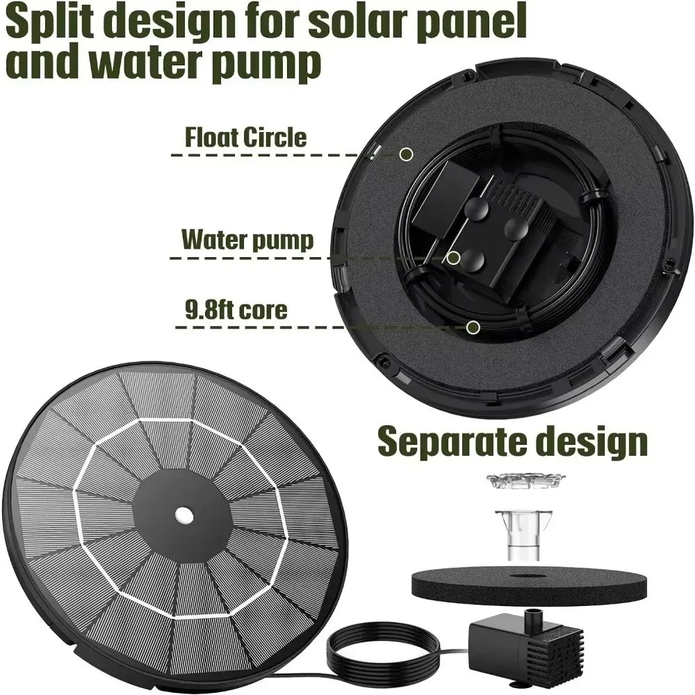 Solar Fountain Pump,DIY Water Fountain Kit,with Multiple Nozzles 9.8ft Cord&3 Bracket Stable Floating,DIY Garden Pond Bird Bath