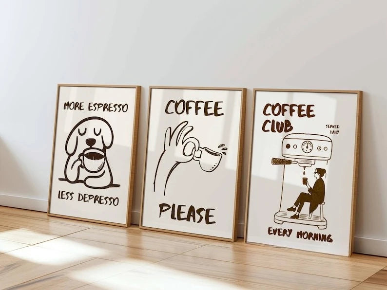 3pcs Club Coffee Canvas Wall Art, Unframed Retro Coffee Posters, Coffee Cart Print for Coffee Station Decor, Coffee Lover Gifts