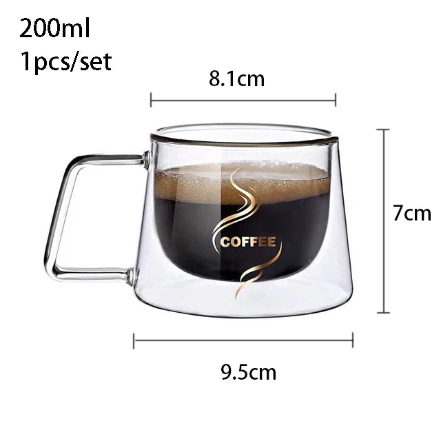 YWDL Double Wall Glass Coffee Mug Heat-resistant Espresso Cup Thermo Insulated Cup For Latte Cappuccino Tea Drinkware Set