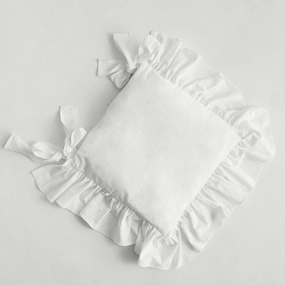 Ruffles Chair Cushion Cover, Flouncing Dining Chair Pad Decor, Customizable Princess Frill Cotton Housse De Coussin 40x40