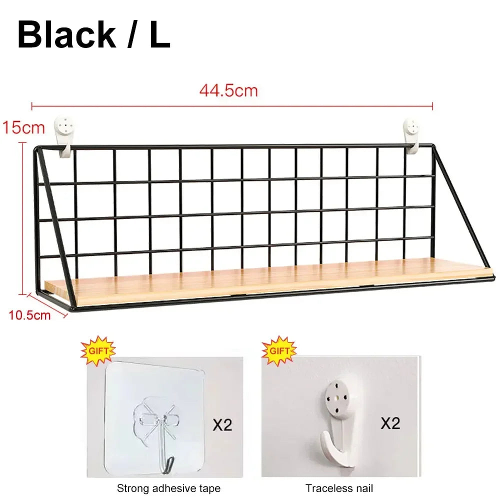Wooden Floating Wall Shelf No Drilling Storage Basket Rack Space Saving Organizer Display Shelf for Bedroom Living Room Decor