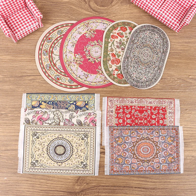 1Pc Turkish Style Toy Gift Dollhouse Miniature Floor Rug Cover Carpet Round Square Floor Mat DIY Model Bedroom Living Room Decor