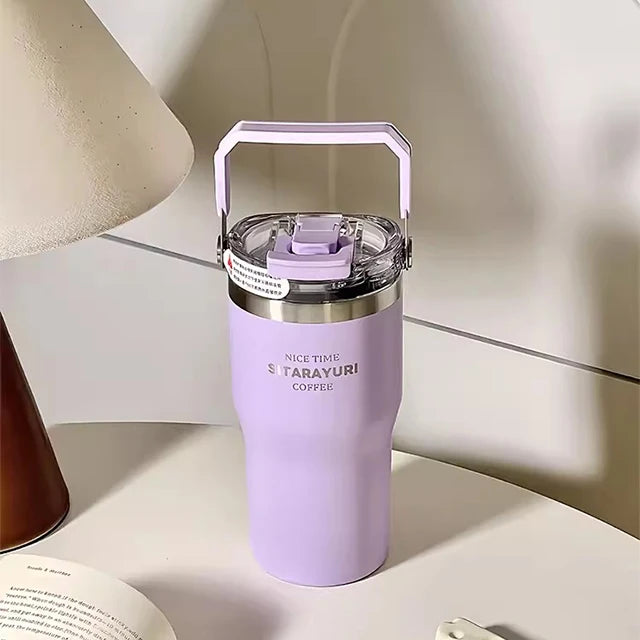 20oz Double Drink Thermos Cup Large Capacity Vacuum Insulation Thermal Bottle Ice Bully Straw Water Cup Portable Car Coffee Mug
