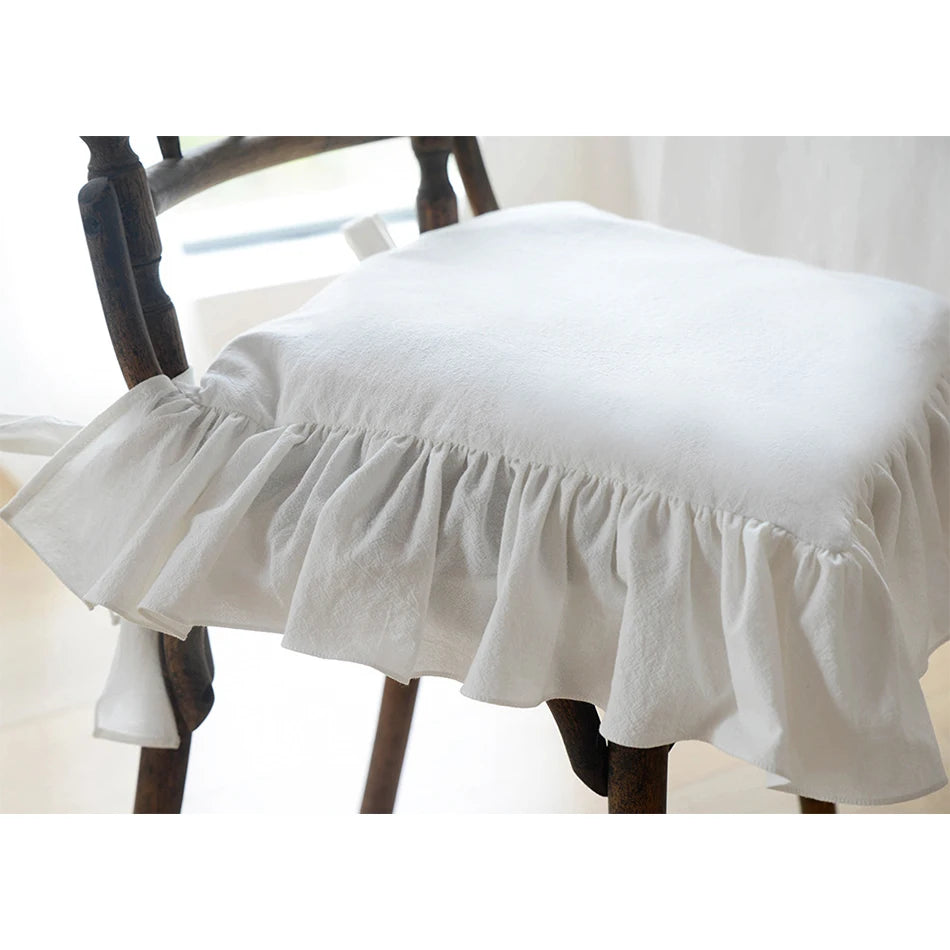 Ruffles Chair Cushion Cover, Flouncing Dining Chair Pad Decor, Customizable Princess Frill Cotton Housse De Coussin 40x40