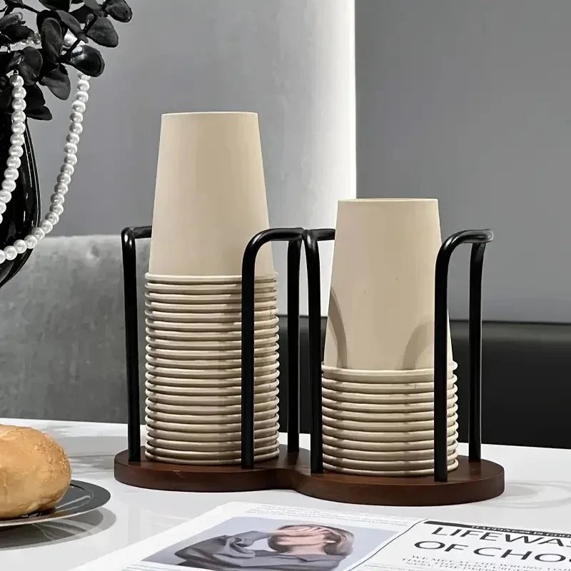 1pc Disposable Cup Storage Holder Rack Shelf Water Tea Cups Wood Dispenser with Longer Stick Mug Display Stand Organizer Supplie