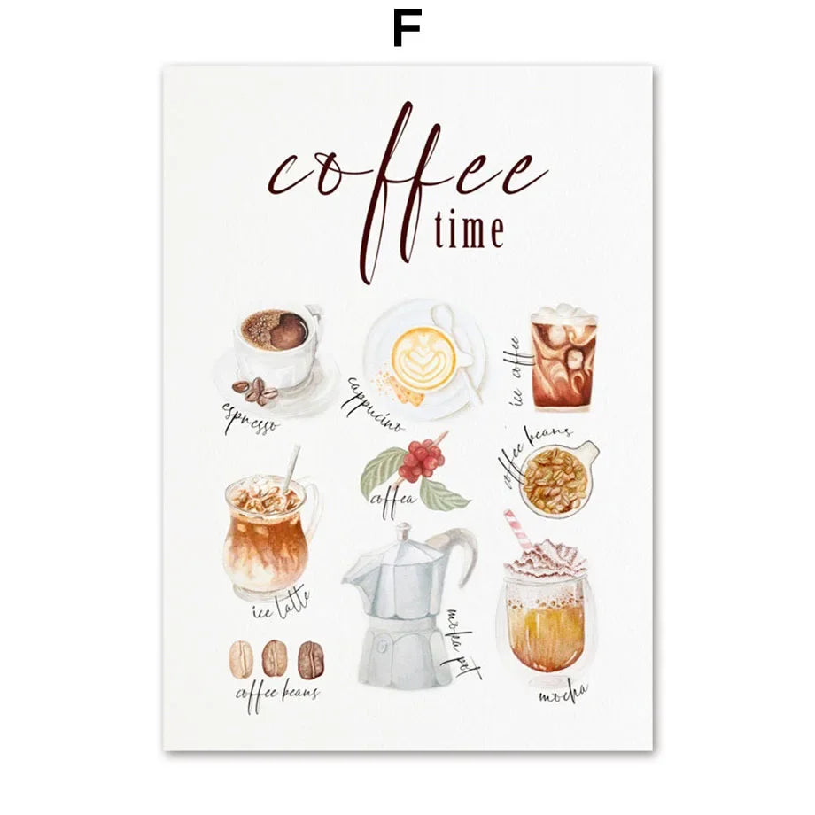 Elegant Coffee Caffeine Cocoa Cup Nordic Posters Wall Art Canvas Painting Wall Pictures for Kitchen Surrealism Decor