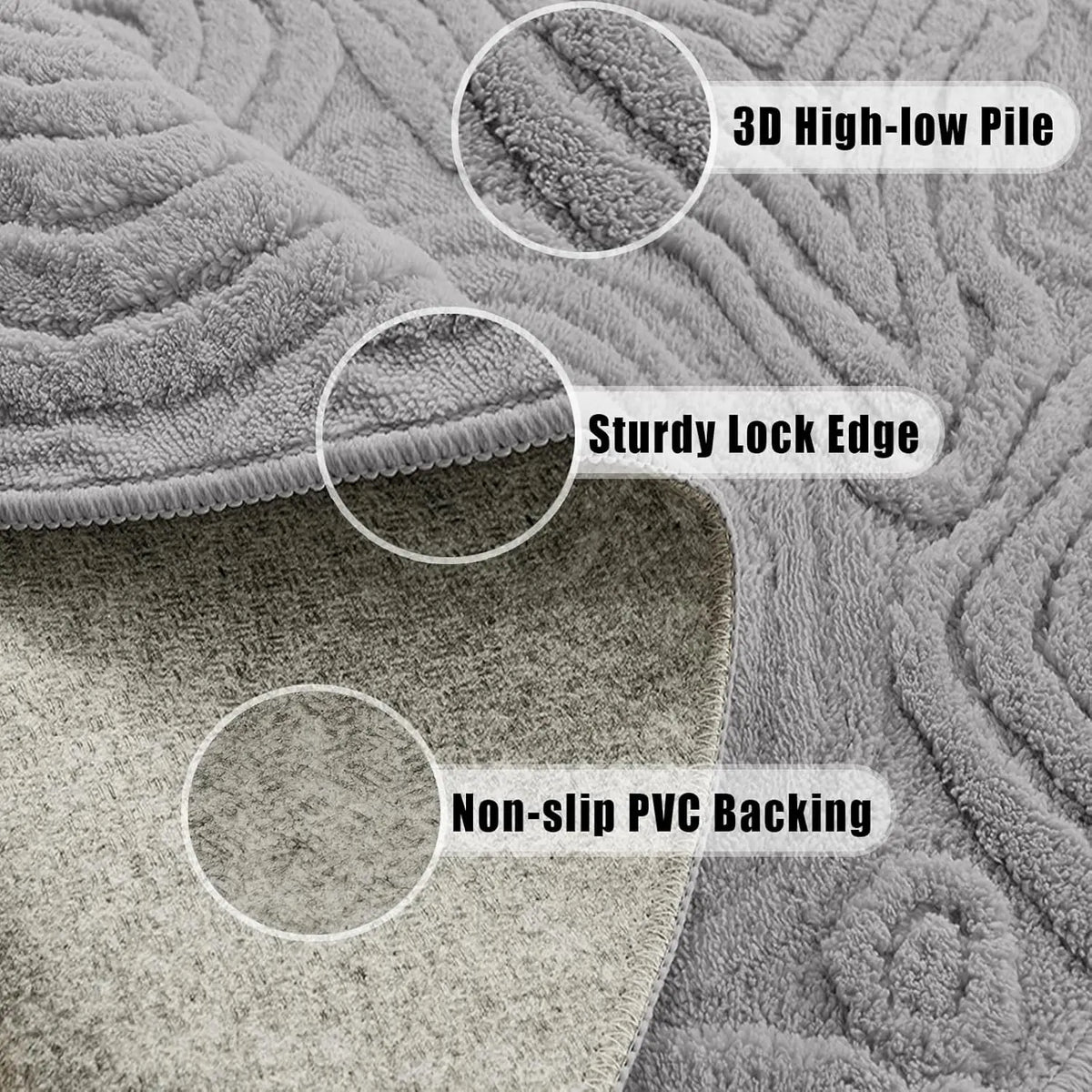 3D Geometric Round Rug – Soft High-Low Polyester,Washable & Non-Slip,Modern Circle Carpet Living Room,Bedroom,Nursery 60-120cm