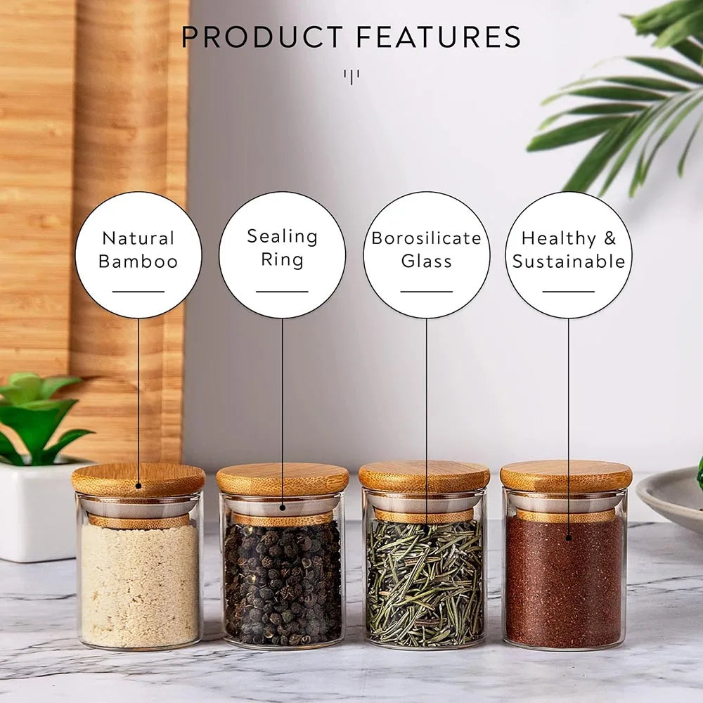 2.5oz Glass Spice Jars,Borosilicate Glass Food Storage Containers,Cylinder Glass Bottles for Kitchen Spice Sugar Salt Coffee Tea