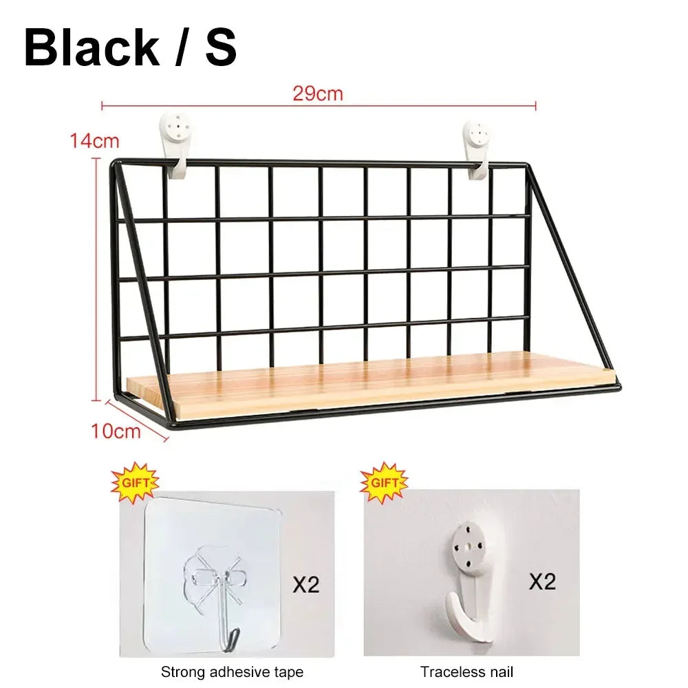 Wooden Floating Wall Shelf No Drilling Storage Basket Rack Space Saving Organizer Display Shelf for Bedroom Living Room Decor