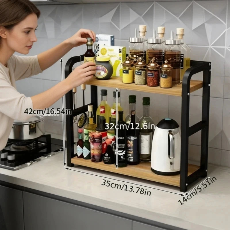 1pc 2-Tier Metal Countertop Shelf - Space Saving Organizer for Coffee, Mugs & Condiments, Rustproof Kitchen Rack