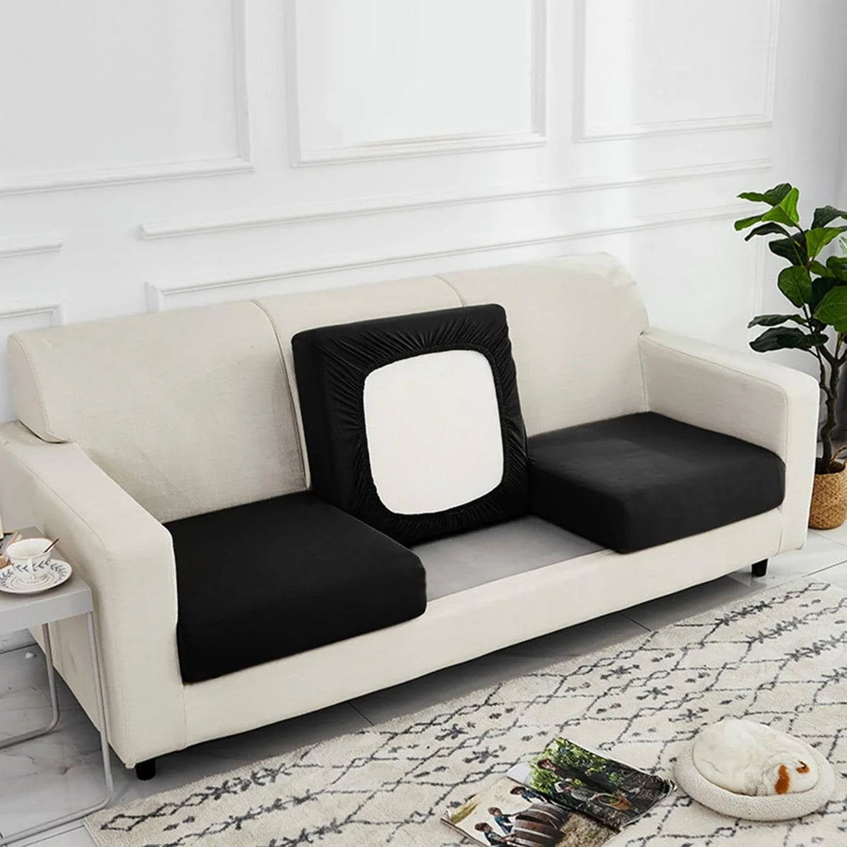1pc Solid Milk Silk Elastic Sofa Cover, Four Seasons Universal Sofa Slipcover, Dust-proof, Anti-slip, Detachable and Washable So