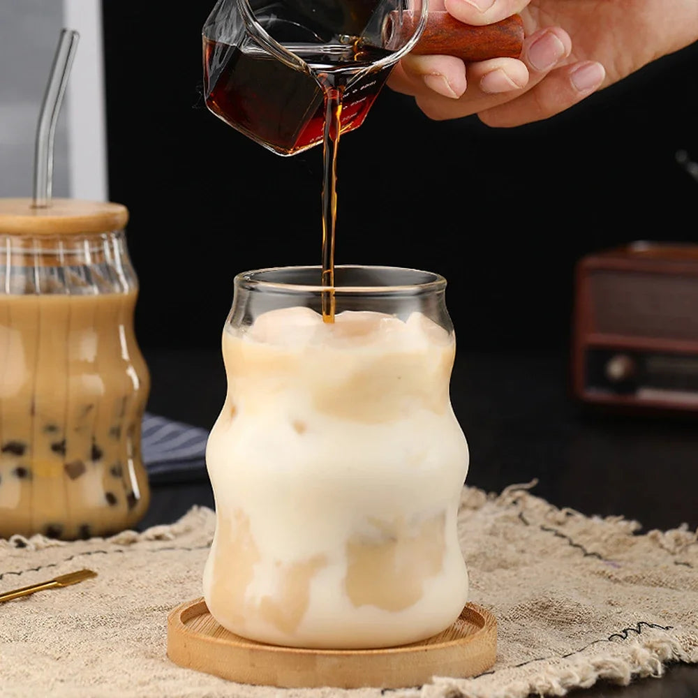 500ml Stripe Glass Cup With Lid and Straw Transparent Glass Mug Iced Coffee Cup Drinking Glasses For Juice Water Cup Drinkware