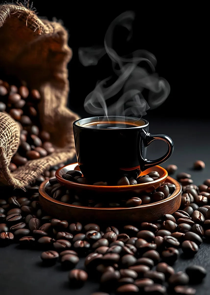 Coffee Cup And Beans Photograph Posters Delicious Coffee Latte Breakfast Prints Canvas Painting Wall Art Picture Home Room Decor