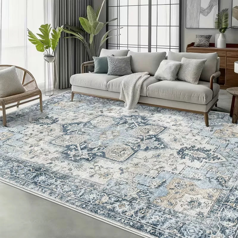 VIKAMA Light Luxury Bohemian Floral Carpet - Machine Washable, Suitable For Living Rooms, Bedrooms, Offices - Home Decoration