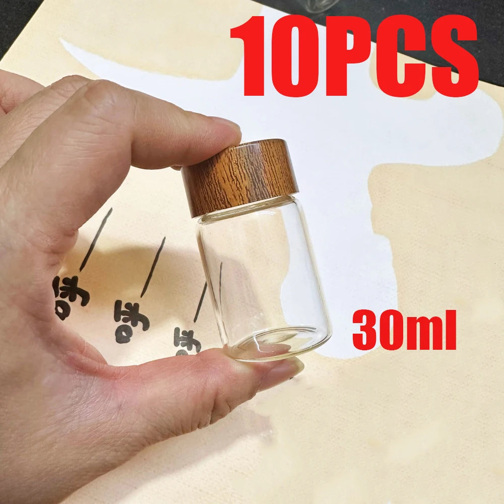 10/20/30ml Mini Glass Bottles Spice Jars with Lids Seasoning Nuts Coffee Beans Storage Jar Wood Sealed Bottle Airtight Canisters