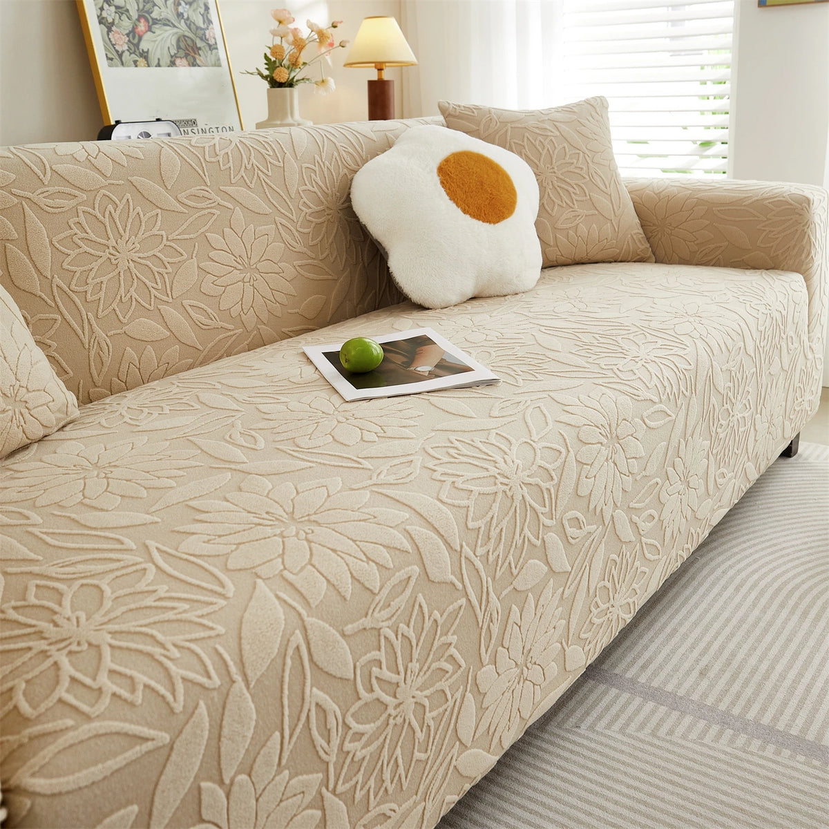 1pc Camellia Jacquard Elastic Sofa Slipcover, Non-slip Sofa Cover, Couch Cover Four Seasons Universal Furniture Protector Decor