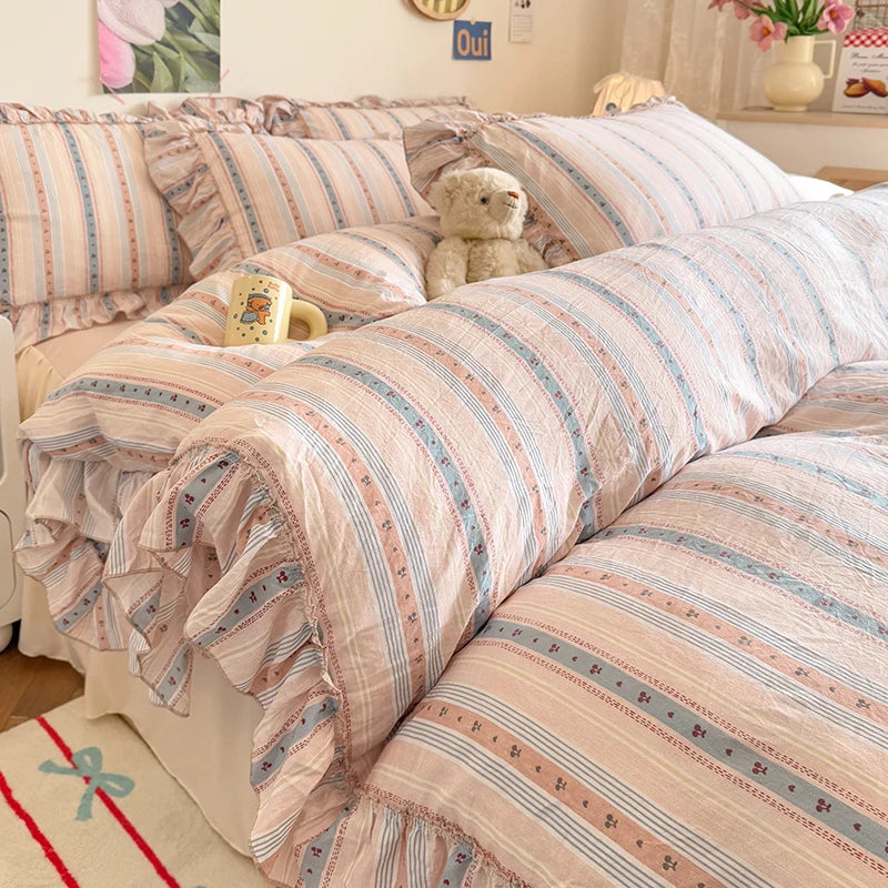 3 Piece seersucker stripe duvet cover Set , comfortable Bedding Set Bedspread for All Season