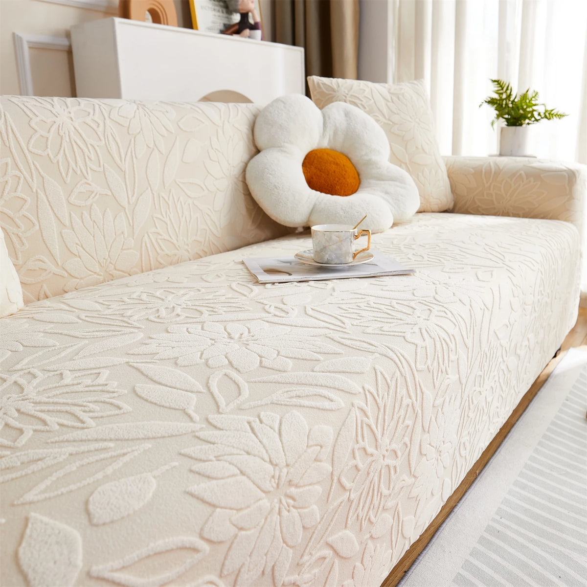 1pc Camellia Jacquard Elastic Sofa Slipcover, Non-slip Sofa Cover, Couch Cover Four Seasons Universal Furniture Protector Decor