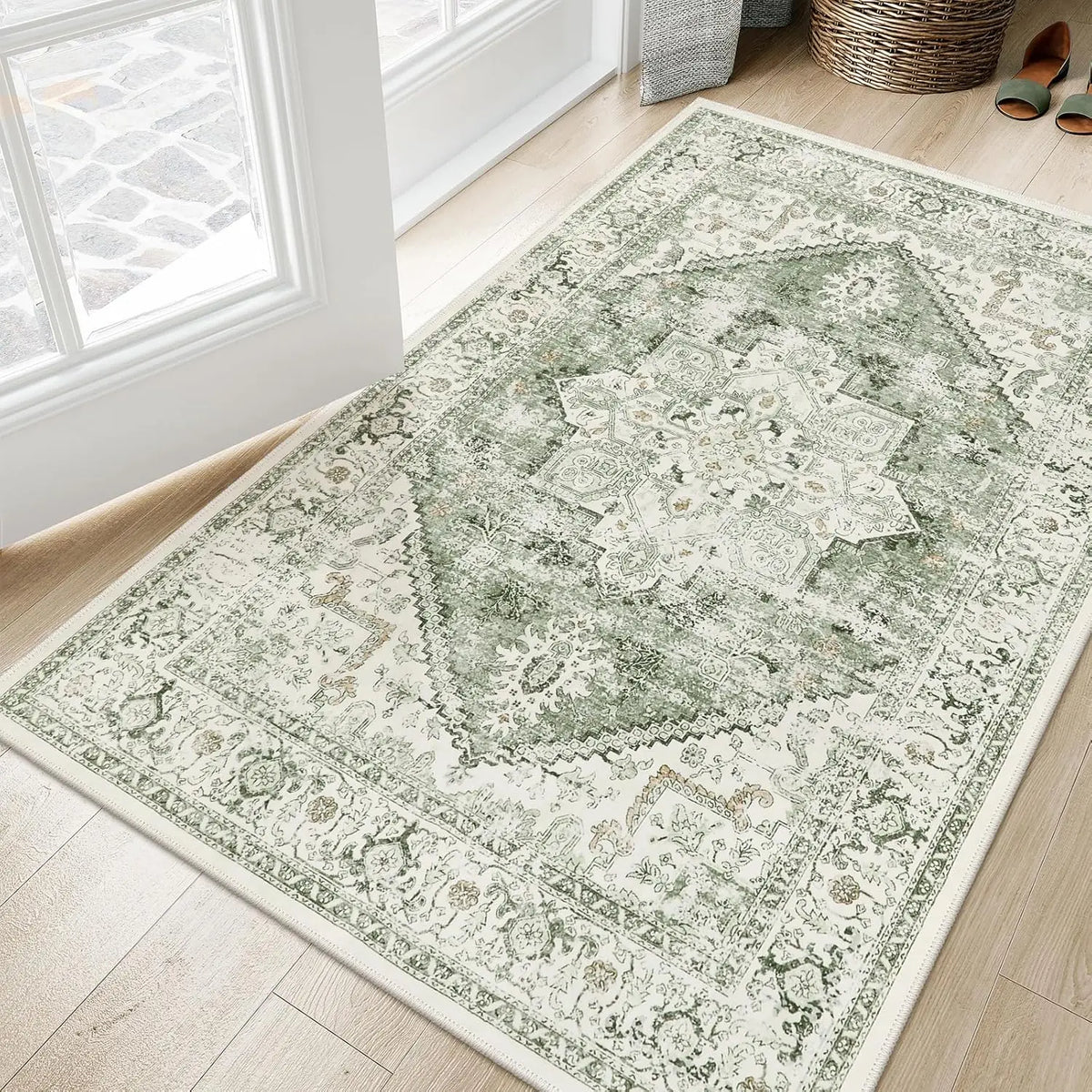Rectangular Retro Elegant Door Mat Carpet Decoration Entrance Door with Pink and White Anti Slip Mat Carpet Home Decoration Rug
