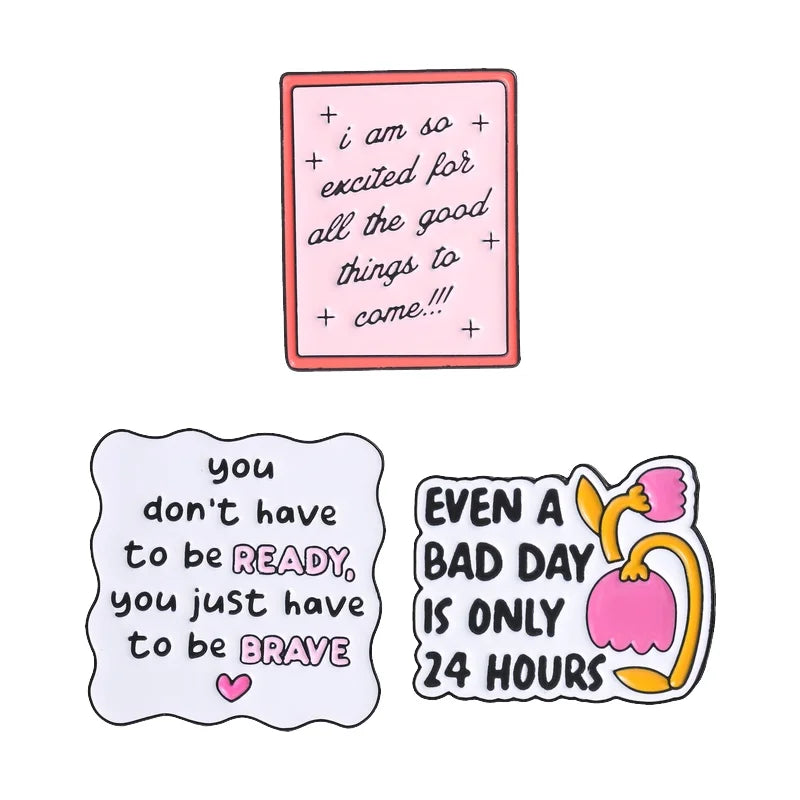 3pcs/set Assorted Cute Enamel Pins Collection Funny Slogans Animals Inspirational Quotes Pop Culture Lapel Badges for Clothing