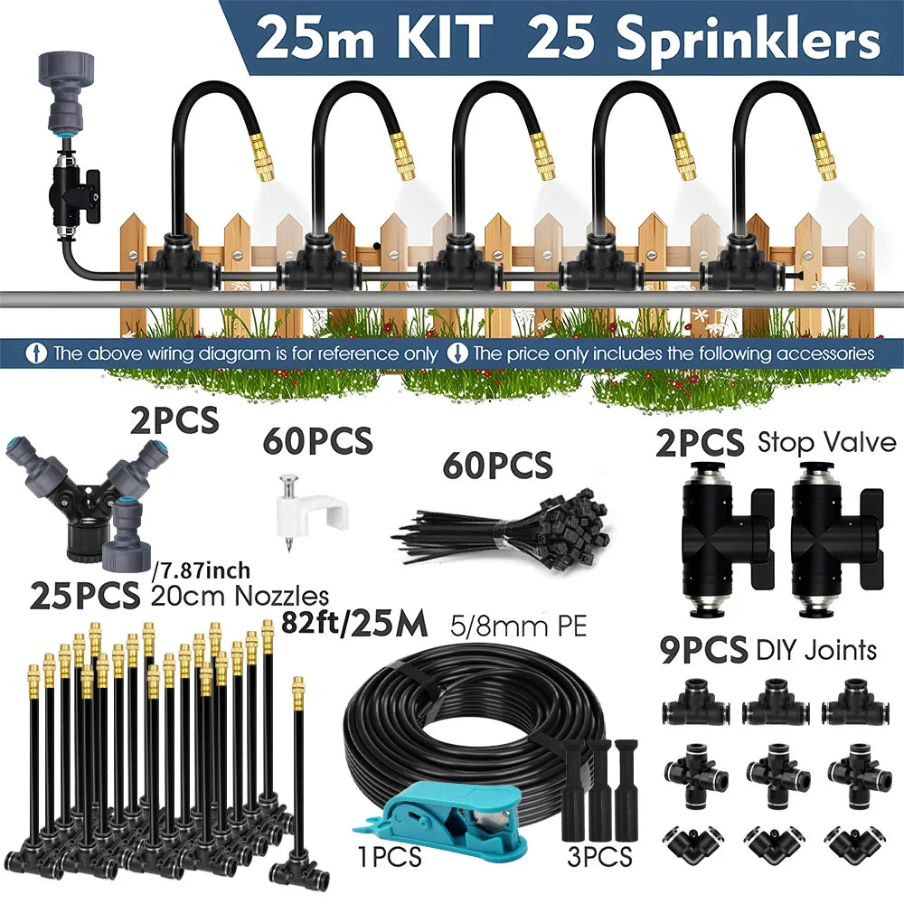 5-30m 1/4" 4/6mm Garden Misting Cooling System 360° Free-bend Misting Nozzle Adjustable Atomizer Sprayer Outdoor Watering Kits