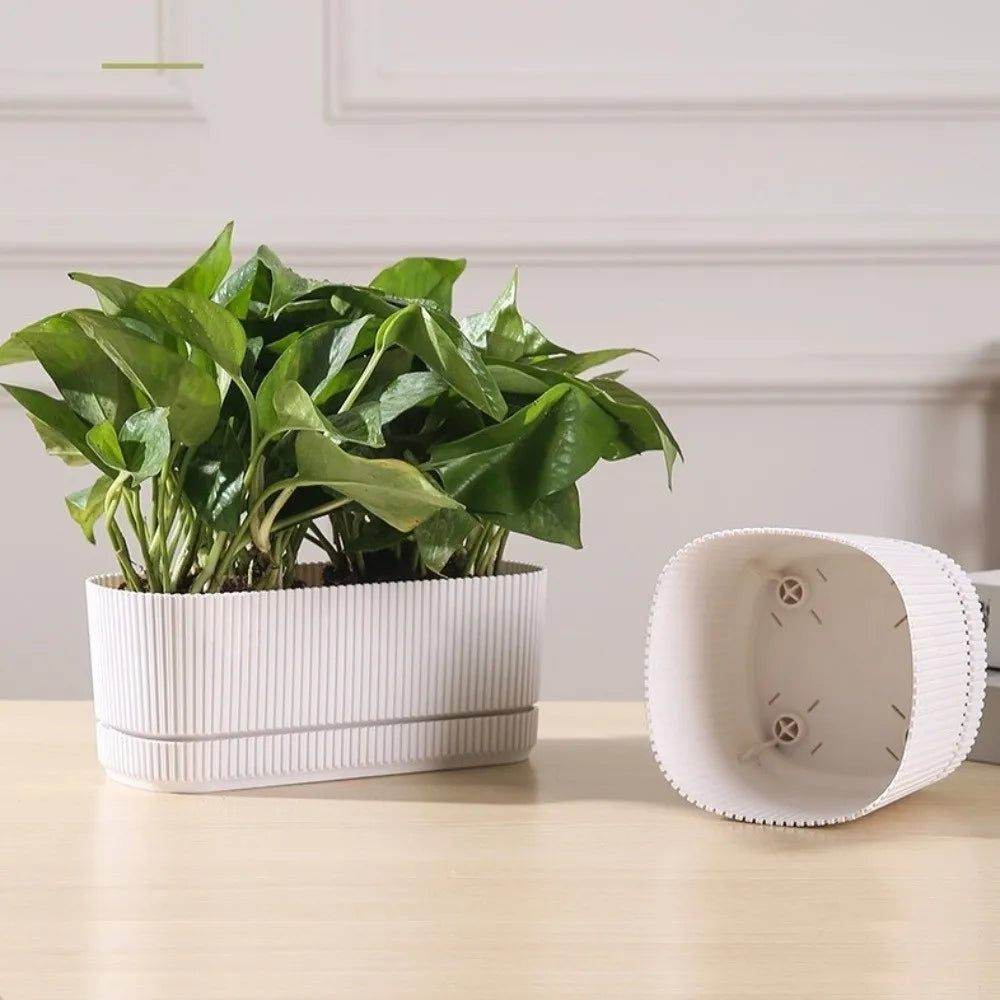 Double Layer Self Watering Flower Pot Plastic Desktop Vase Lazy Plant Pot Thickened with Drainage Hole Vegetable Container