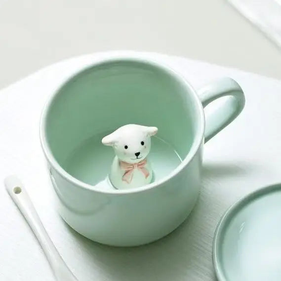 كوب قهوة سيراميك ثلاثي الأبعاد بتصميم قطة مع حيوان بالداخل، تمثال كلب، كوب قهوة، أكواب شاي وحليب، حيوان كرتوني مضحك، هدية عيد ميلاد فريدة من نوعها