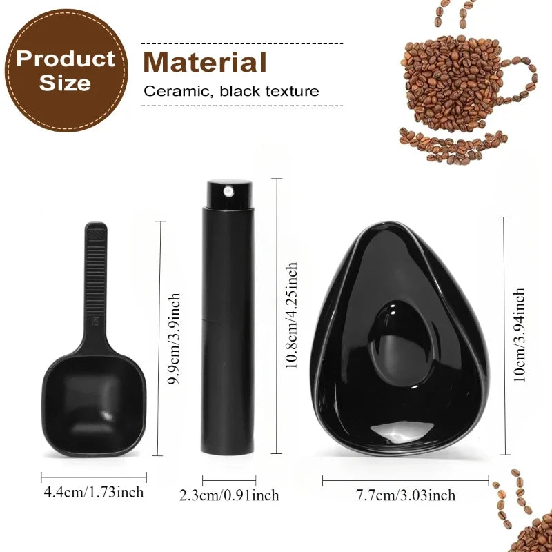 Coffee Bean Dosing Cup and Spoon Set, Ceramic Dosing Vessel Measuring Tray Kit for Coffee or Tea, Espresso Accessories
