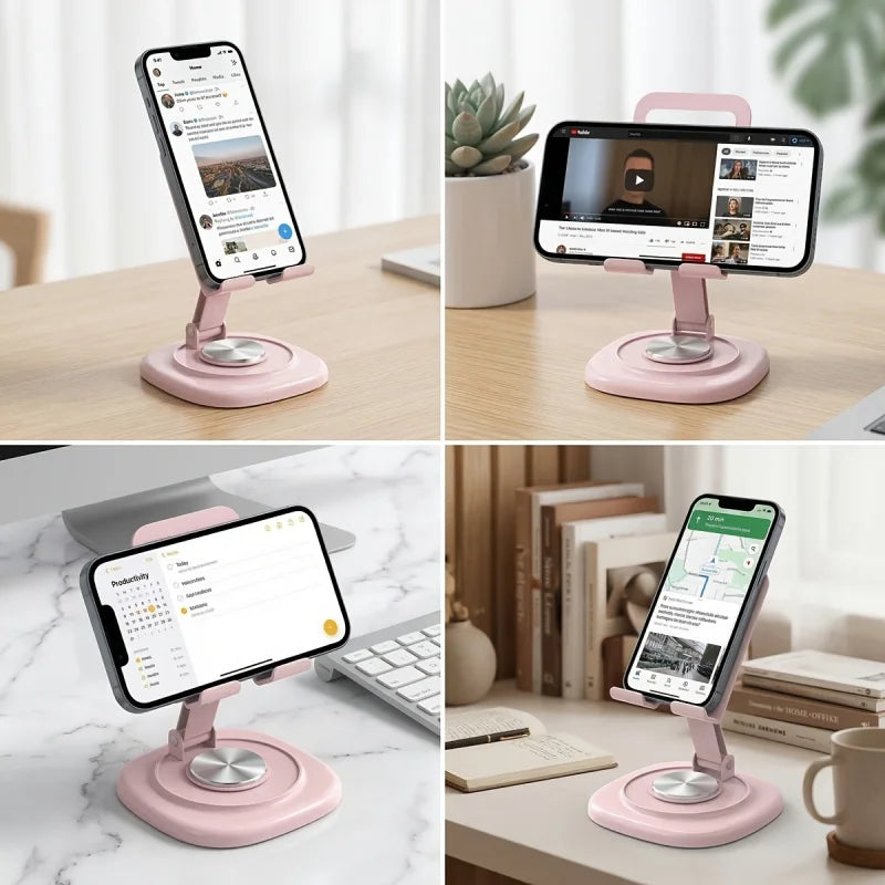 Macaron Desktop Metal Rotating Phone Stand Tablet Phone Stand for Watching TV, Live Streaming, and Video Support - Lazy Person&