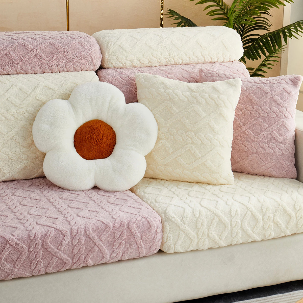 Thicken Taffel Velvet Seat Cushion Cover Elastic Jacquard Sofa Cover Adjustable Removable Furniture Protector for Pets Kids