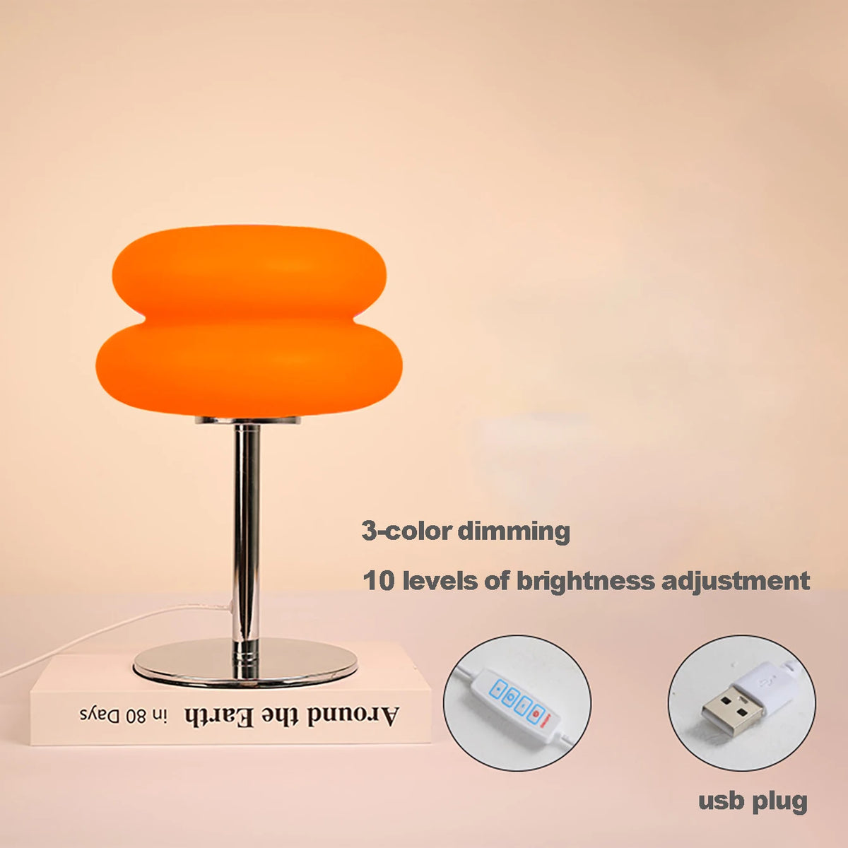 مصباح طاولة لغرفة النوم، مصباح غرفة، USB، مصباح طاولة LED على شكل فطر، إضاءة محيطة لغرفة المعيشة وغرفة الطعام (ليس زجاجيًا)