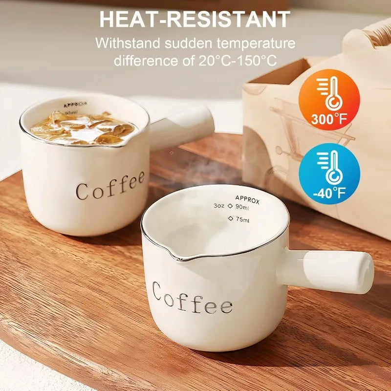 Espresso Coffee Ceramic Small Milk Cup Wth Scale Coffee Measuring Cup Extraction Cup With V-Shaped Mouth Pitcher
