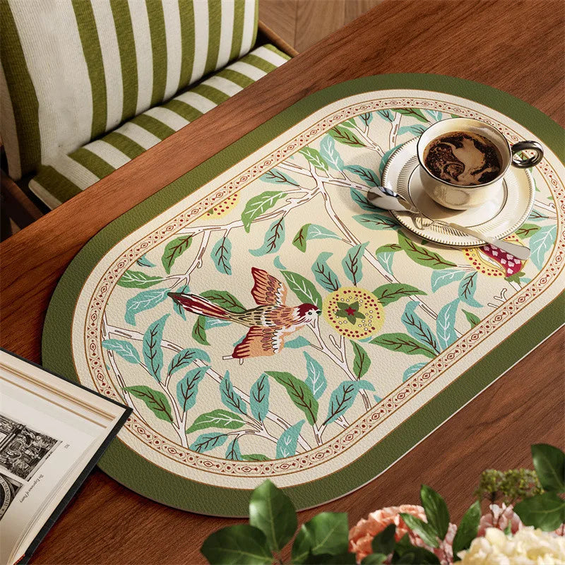 Faux Leather Placemats Set of 2 Non-Slip Oval Faux Leather Table Mat Heat Stain Resistant for Dinning Room Decor 12x20 Inch Gift