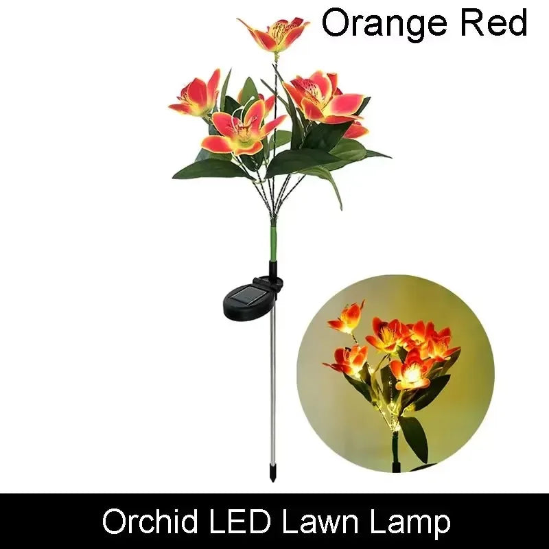 1pc 7-head Solar Artificial Orchid Flower Lawn Lights for Patio Yard Garden Wedding Christmas Decoration LED Solar Ground Lights