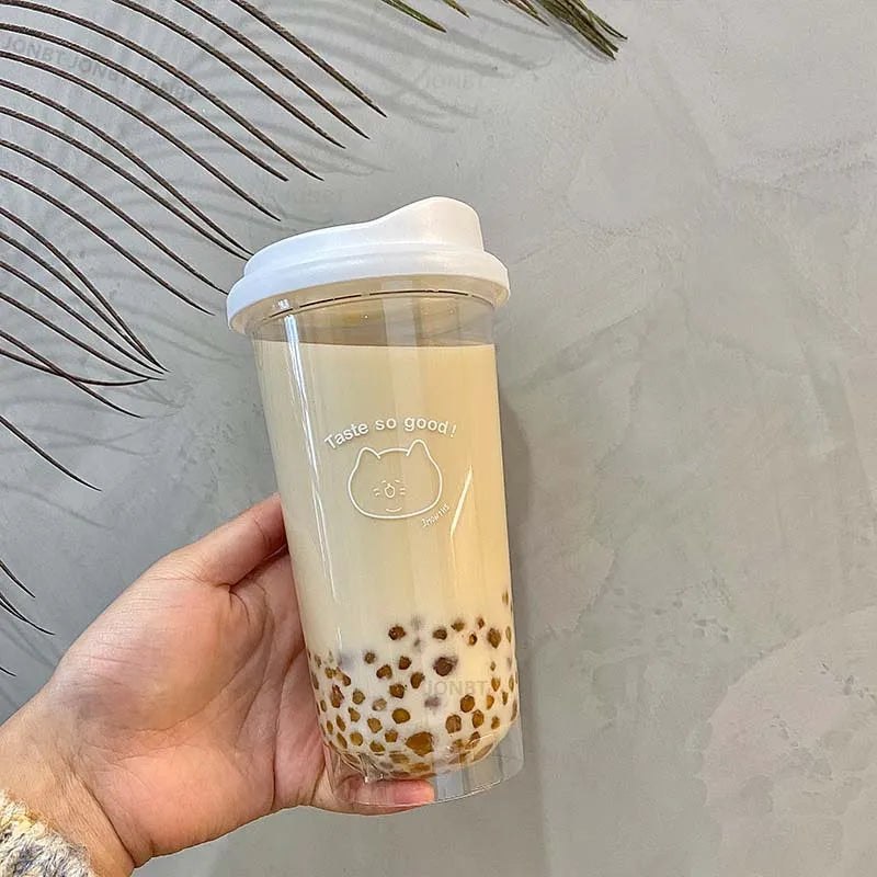 355/473ML Simple Plastic Water Bottle With Straw Tea Strainer Transparent Coffee Cup Office Milk Matcha Drink Cup Car Ice Cups