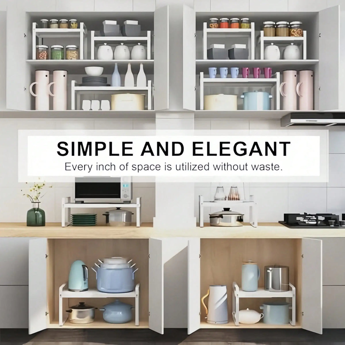 1pc Expandable Kitchen Countertop Storage Rack Metal Cabinet Shelf Organizer Adjustable Microwave Stand Pantry Cupboard Counter Organizer Shelf For Pots Pans Spice Under Sink Gift