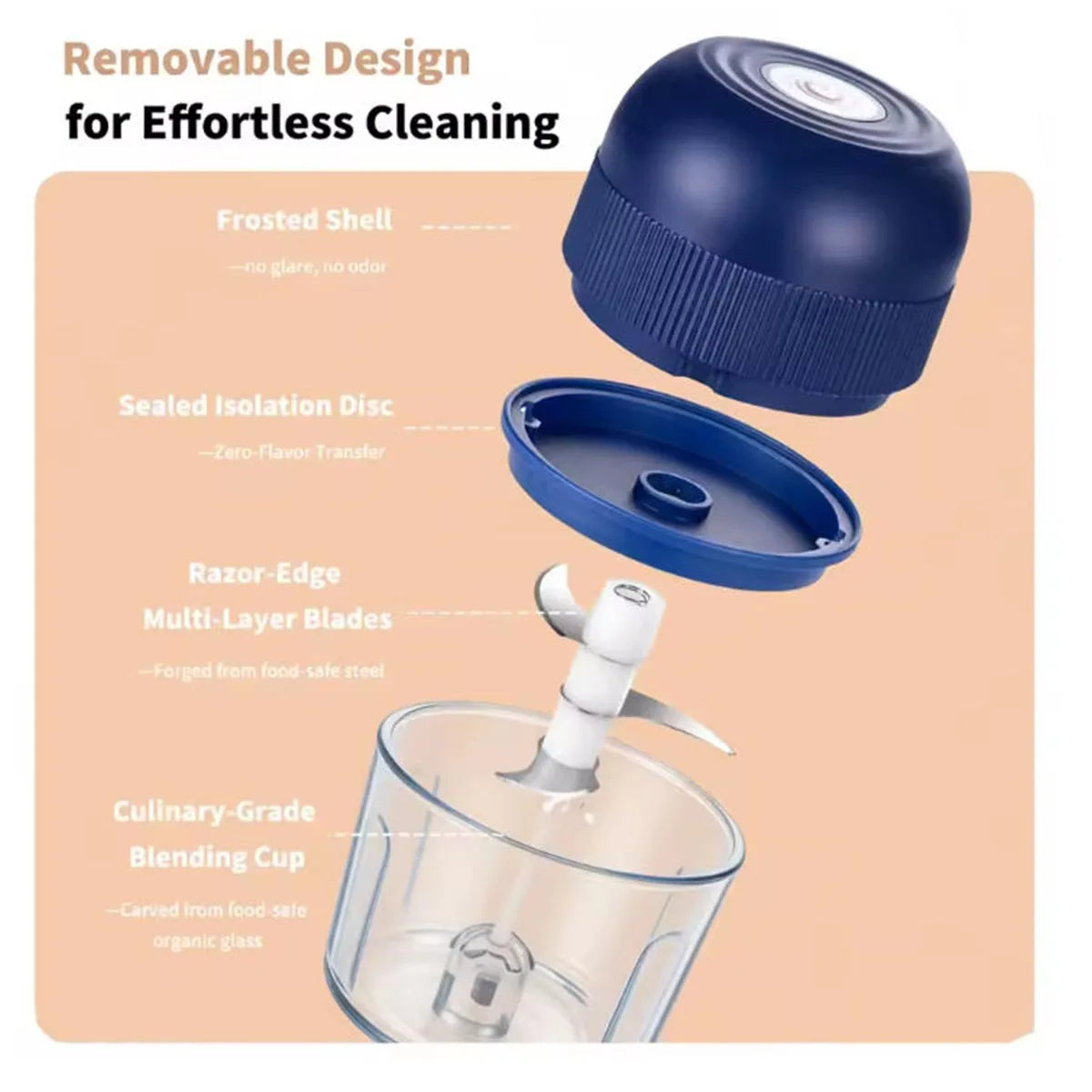 1PC Electric Garlic Chopper Mini Food Processor Usb Rechargeable Vegetable Meat Grinder Kitchen Garlic Masher Mixer Tool