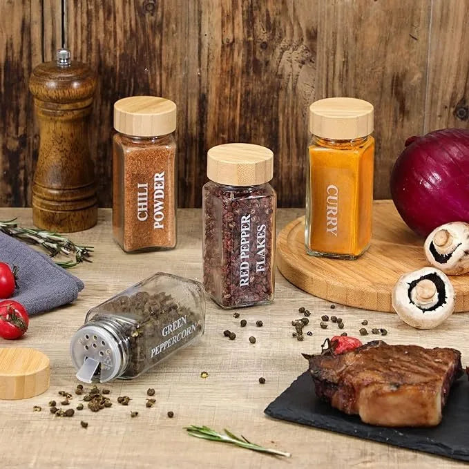1Pc 120ml Glass Spice Jars with Bamboo Lid Spice Seasoning Containers Salt Pepper Shakers Spice Organizer Kitchen Storage Set