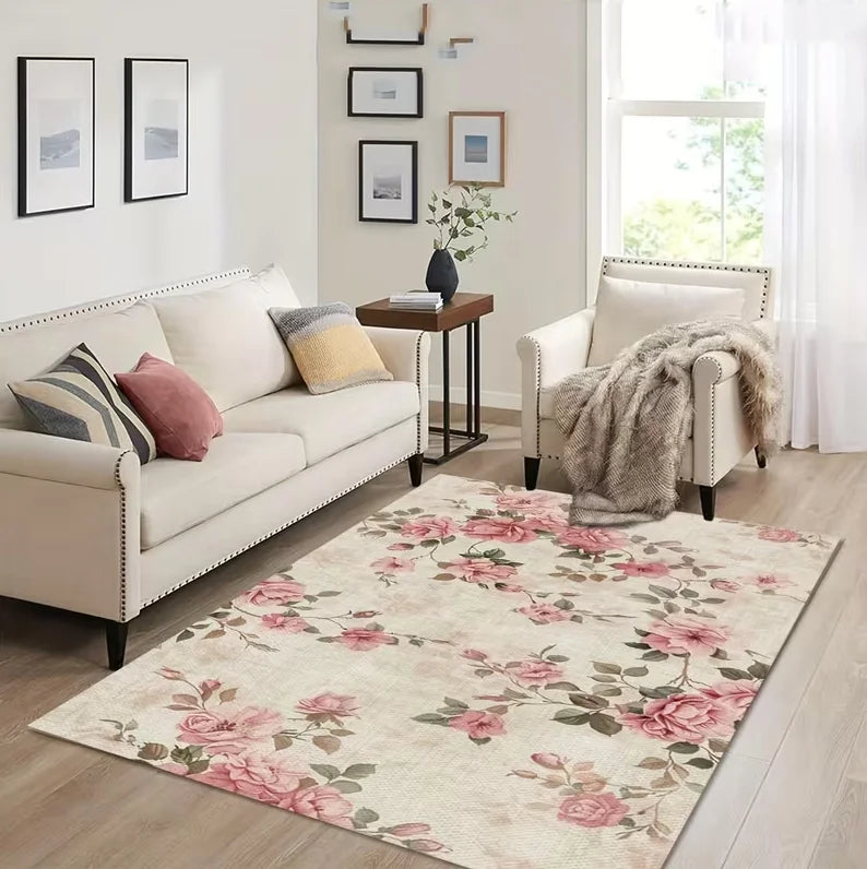 Home Decor Retro Flower Pattern Carpet Decorative Style Living Room Carpet Sofa Door Mat Bedroom Carpet Other Suitable Carpets