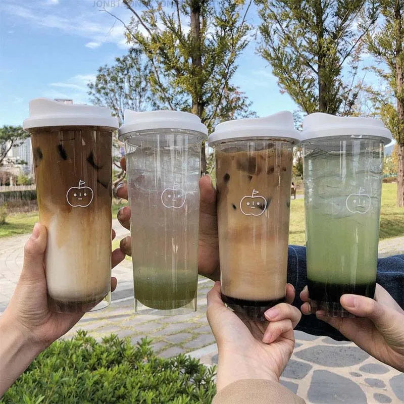 355/473ML Simple Plastic Water Bottle With Straw Tea Strainer Transparent Coffee Cup Office Milk Matcha Drink Cup Car Ice Cups