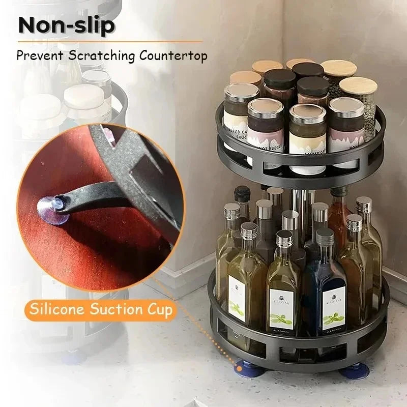 360°Rotatable Spice Storage Turntable Kitchen Organizer Rack Multifunctional Kitchen Accessories For Seasoning Countertop Storag