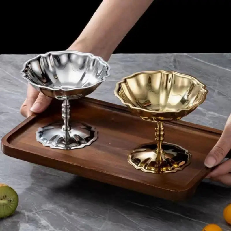 △ Stainless Steel Salad Cup Food Grade Ice Cream Cup Goblet Retro Dessert Bowl Fruit Yogurt Snack Bowl Household Kitchen Tools