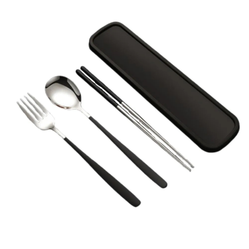 3-in-1 Stainless Steel Cutlery Set with Storage Box – Fork, Spoon & Chopsticks