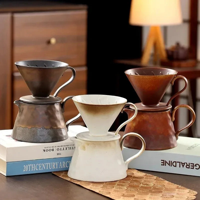 2026 Classic Ceramic Pour Over Coffee Set Large Coffee Server Cone Shaped Dripper Filter Home Hand Brew Coffee Tool Kit