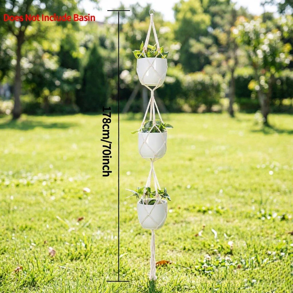 2Pcs Boho Hanging Planter Rope Rack Decorative Woven Rope Basket Outdoor Plant Flower Pot Hanging Organizer Net Room Garden