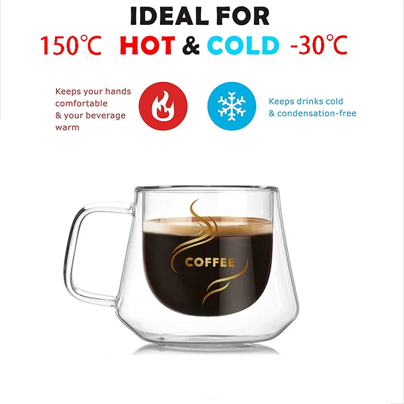 YWDL Double Wall Glass Coffee Mug Heat-resistant Espresso Cup Thermo Insulated Cup For Latte Cappuccino Tea Drinkware Set
