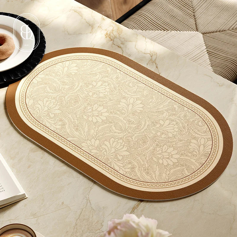 Faux Leather Placemats Set of 2 Non-Slip Oval Faux Leather Table Mat Heat Stain Resistant for Dinning Room Decor 12x20 Inch Gift