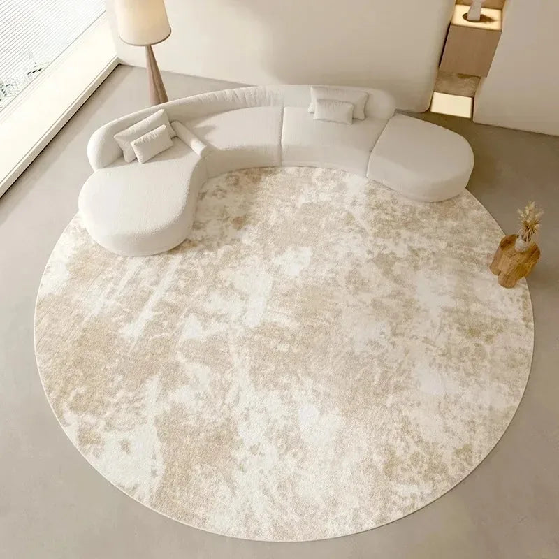 Beige Abstract Texture Round Rug Soft Flannel Modern Minimalist Carpet Neutral Tone Design, Living Room Bedroom Leisure Area